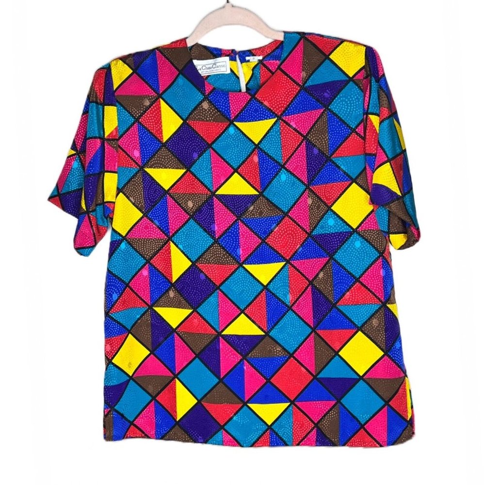 Vtg La Chine by Galinda Wang Womens Top Blouse Size 6 Colorful Satin